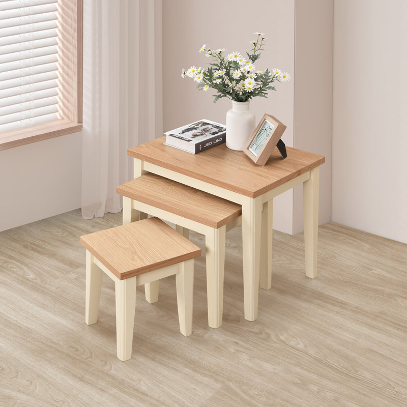 Ensemble de 3 tables de salon Abbondanza, Plateau brun / structure blanche