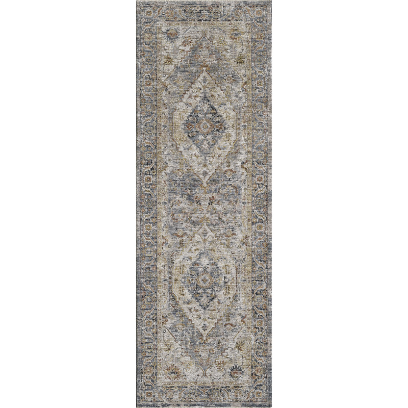 Oriental Machine Woven Polyester Area Rug, Runner 2'6" x 7'6", Blue