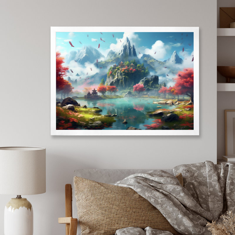 Château de conte de fées IV sur toile, H 34 po x l 44 po x P 1,5 po, Cadre simple blanc