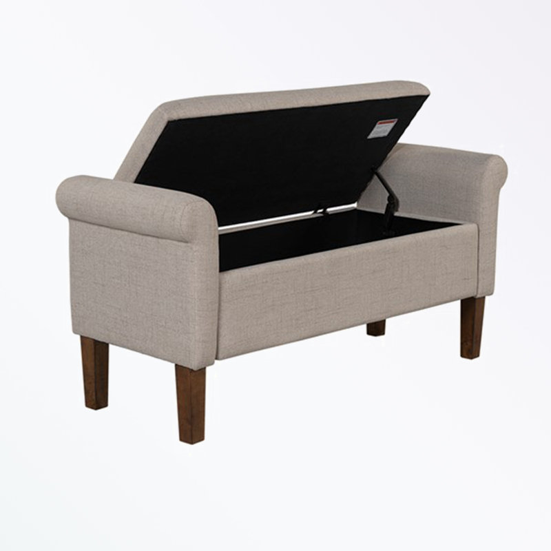 Banc de rangement rabattable avec accoudoirs et pieds robustes, Beige