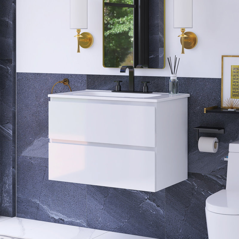 30 po Meuble-lavabo mural à simple cuve W, Blanc