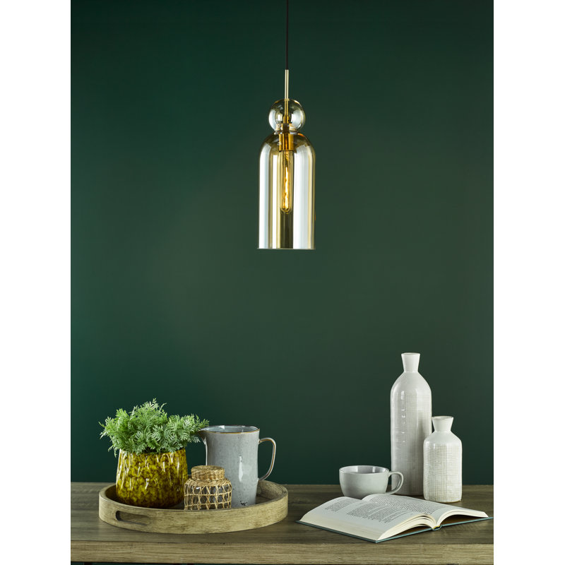 Tao 1LT PENDANT AMBER GLASS, Brushed Bronze