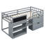 Lit mezzanine simple gris bas avec bureau, tablette et tiroir-533875738