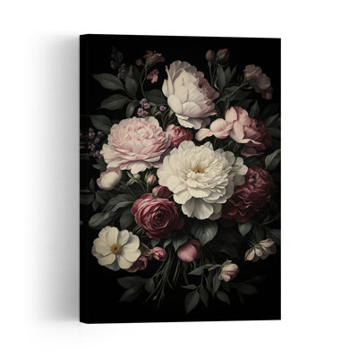 Moody Floral Bouquet Classic Elegant Romantic Peony Rose Flower Landscape Wall Art Print 1 Piece Wrapped Canvas Wall Art