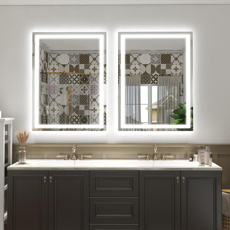 Miroir de salle de bain à DEL avec anti-buée, rétro-éclairé et miroirs de salle de bain éclairés, 24 po x 32 po