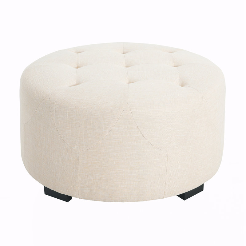 Upholstered Round Ottoman, Beige