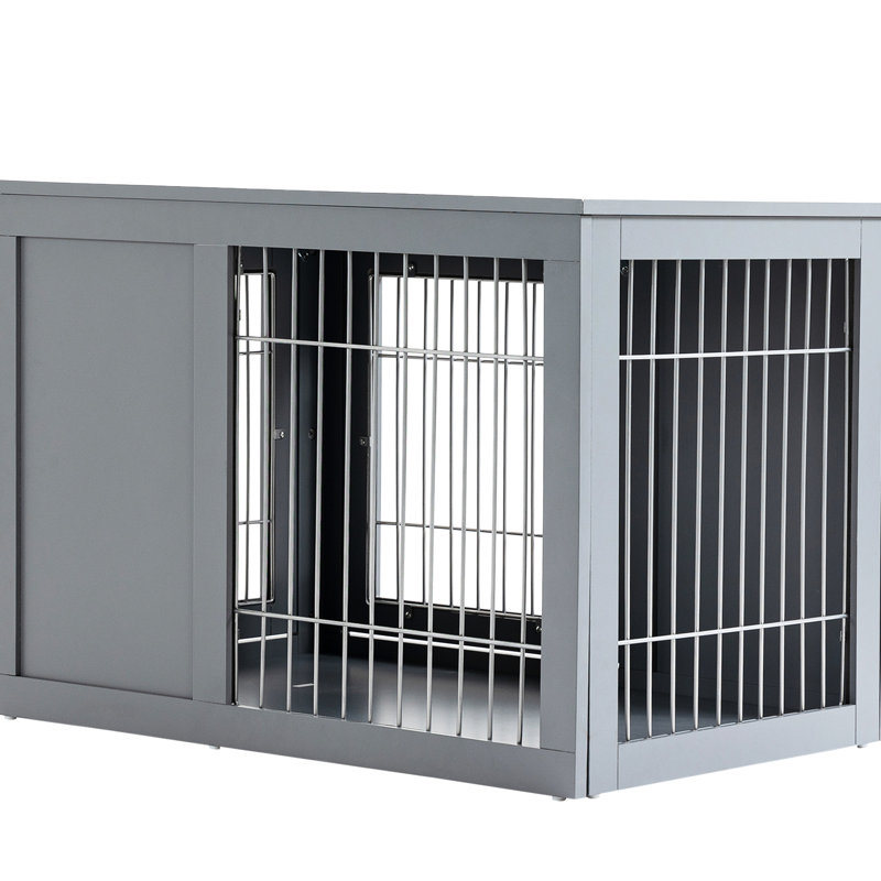 Chenil d'intérieur pour chien, cage en métal pour animal avec portes doubles, gris pour petits et moyens chiens, meubles de table de bout et d'appoint