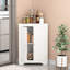 Armoire de coin en blanc avec tablette réglable et 2 portes - autoportante pour la salle de bain, la cuisine, le salon, le rangement invitant, les tablettes étroites, la chambre à coucher