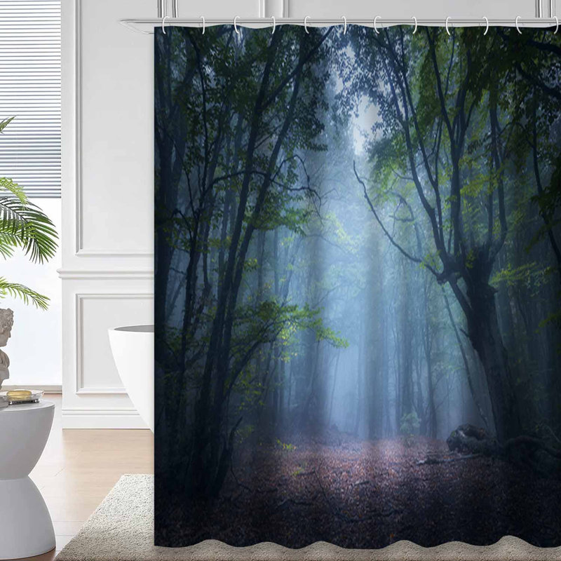 Rideau de douche vert forêt effrayant d'automne avec 12 crochets, L 72 po x l 78 po