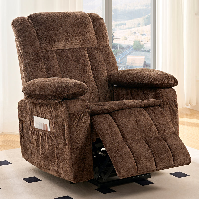 Electric Recliner With Armrests, Ergonomic Square & Electric Massage Backrest, Soft Upholstery & Storage Side Pockets For Living Rooms, Dens & Theaters