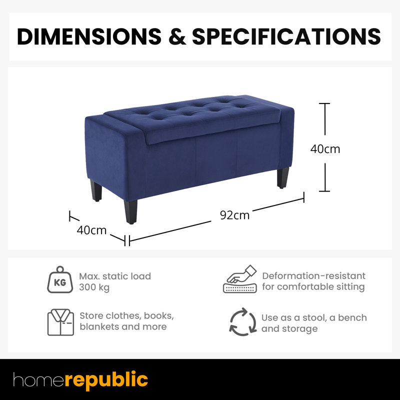 Polyester Upholstered Bench, Navy