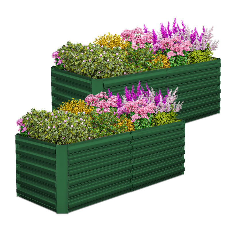  Lit de jardin surélevé en métal Minhchau, H 24 po x l 96 po x P 48 po, Vert, 2