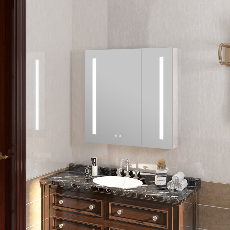 Armoire à miroir encastrée ou à surface H 30 pouces avec désembueur et tablettes réglables H, H 30 po x l 30 po x P 4,63 po