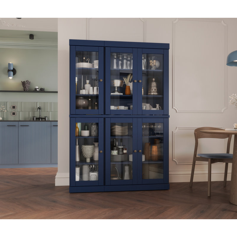 48.5" W Solid Wood and Glass China Cabinet, Navy