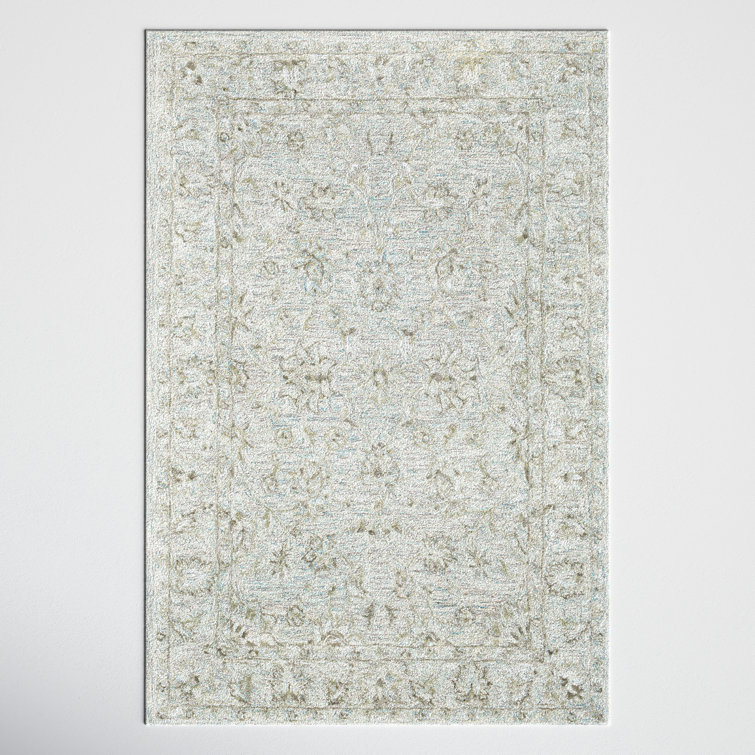 Cait Floal Handmade Tufted Wool/Viscose Aqua/Light Gray/Olive Area Rug
