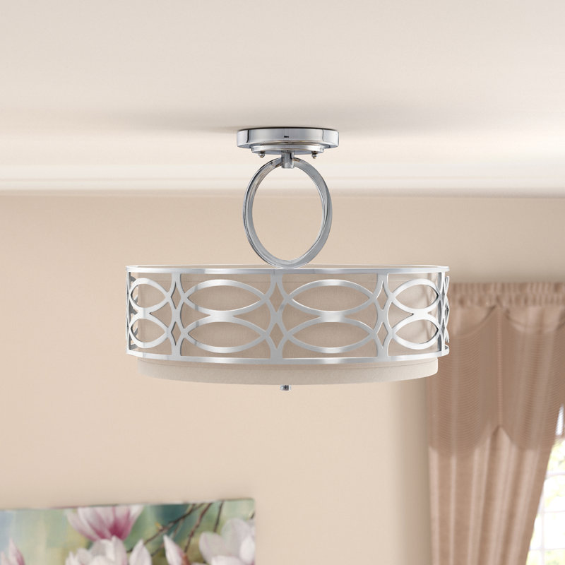 Washington Mews Fabric Semi Flush Mount, Slate Gray, Polished Nickel
