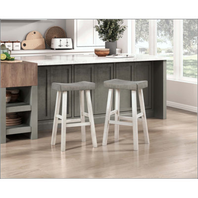 Ensemble de 2 tabourets de bar de style transitionnel, meubles en bois d'hévéa massif