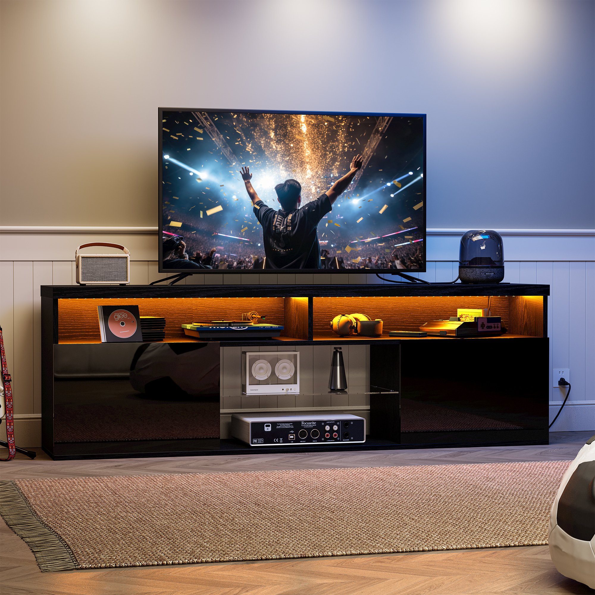 Wrought Studio Tv Stand For 75 Inch Tv With Led Light, Entertainment ...