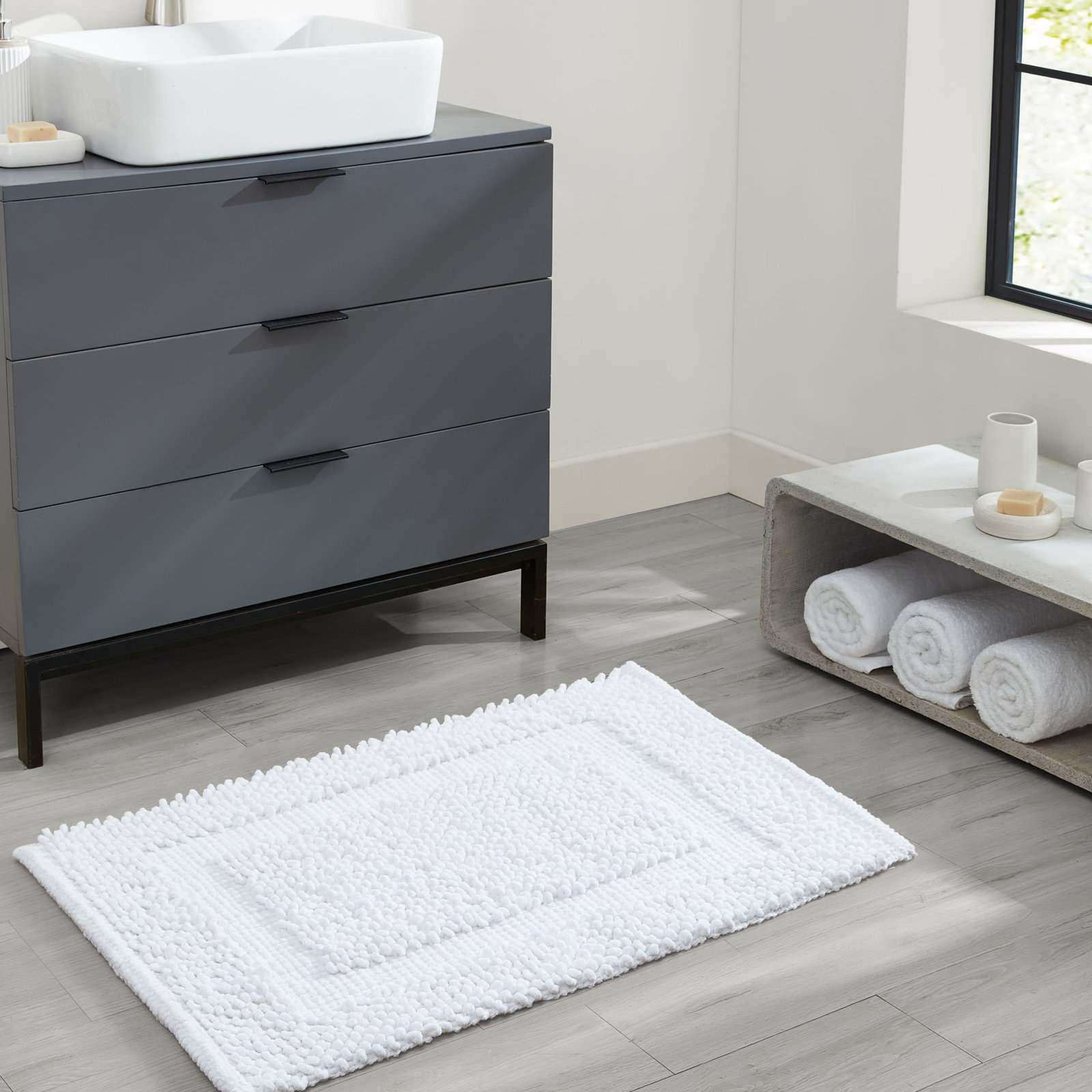 Payten Classic Cotton Bath Mat, Single - 20"W x 32"L, White