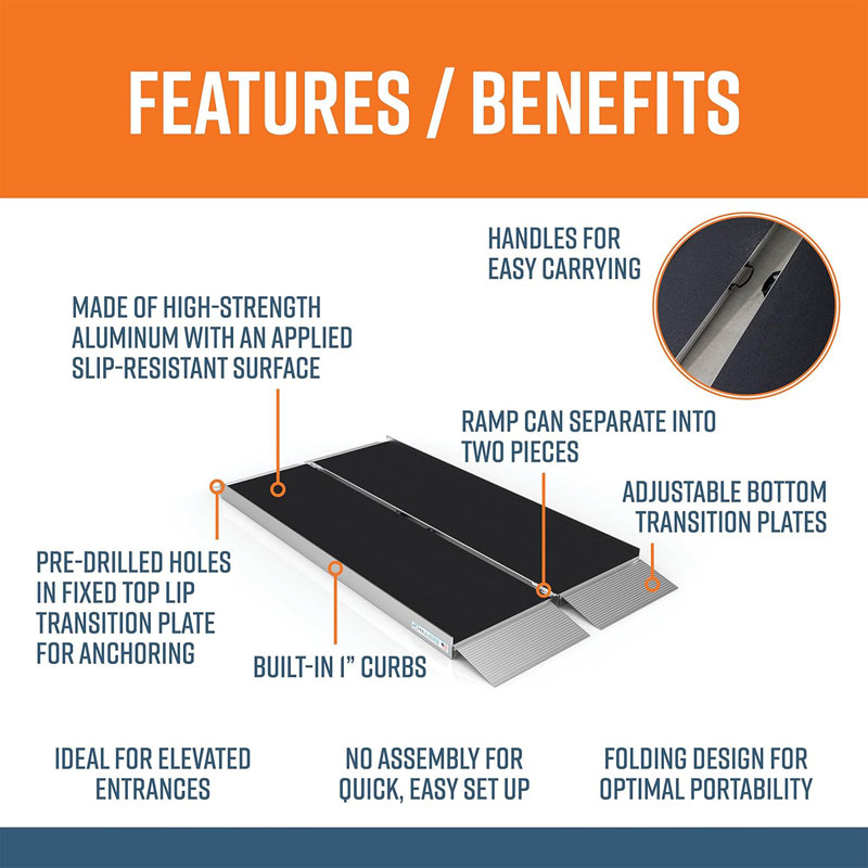 EZ-Access 5 Foot Suitcase Singlefold Portable Ramp w/Surface That Resists Slips