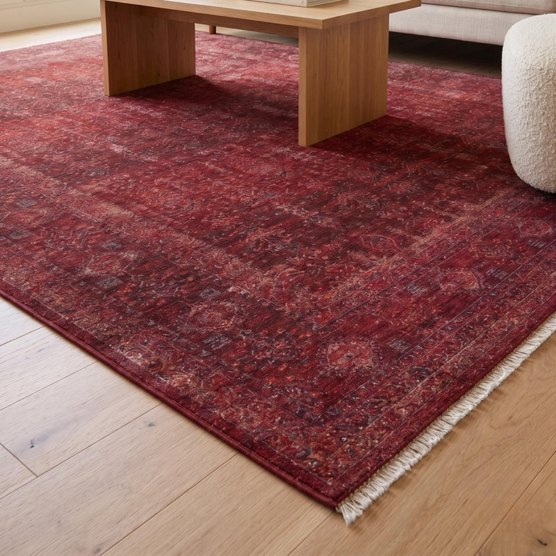 Tapis de sol surdimensionné en polyester tissé à la machine, motif oriental traditionnel bourgogne