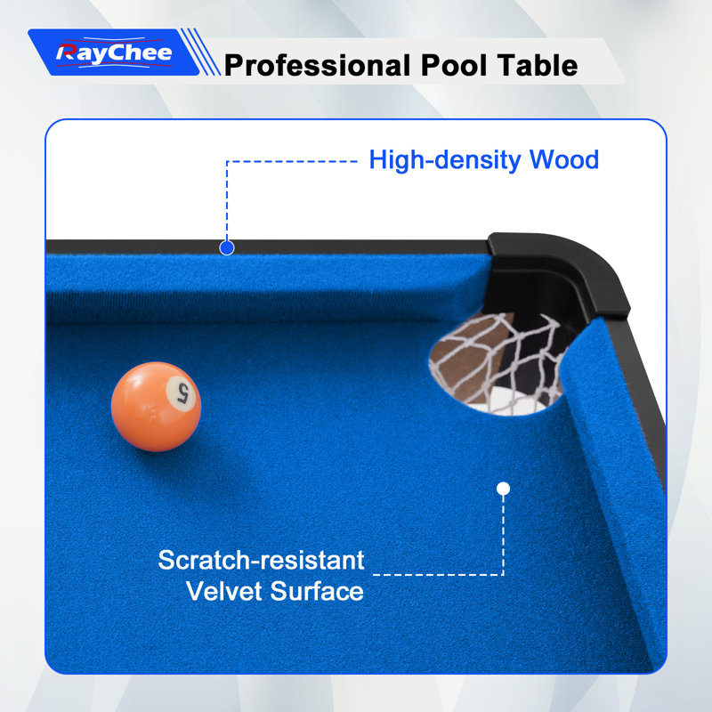 Pool Billiard Game Table W/2 Cue Sticks, 16 Balls, Triangle, Chalk Foldable Pool Table For Kids Family, Blue