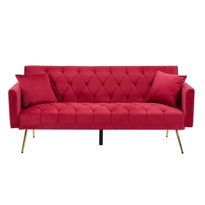 Talmadge Twin 72'' Velvet Tufted Convertible Sofa, Red