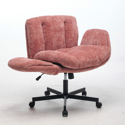 Modern Chenille Swivel Office Chair, Height Adjustable Task Chair With Convertible Multi-Position Armrests, Comfy Double Cushioned Desk Chair For Home, Study,Vanity & Living Room, Blush Pink
