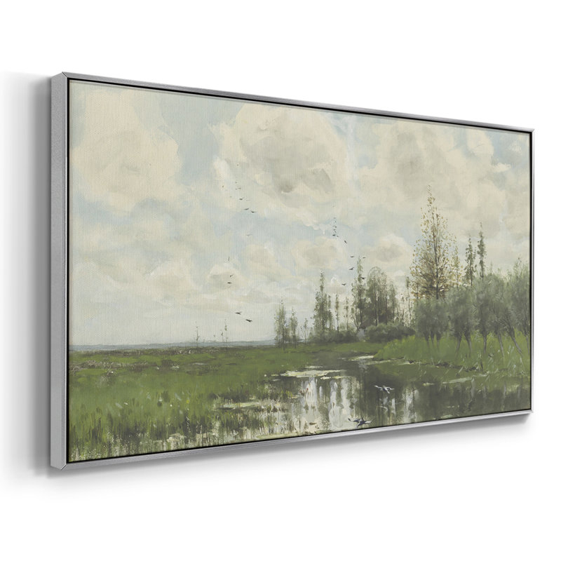 «Landscape Series» - Dccxxxxvi - Toile tendue avec châssis encadré - Prêt à être accroché, H 17 po x l 33 po, Argent argent