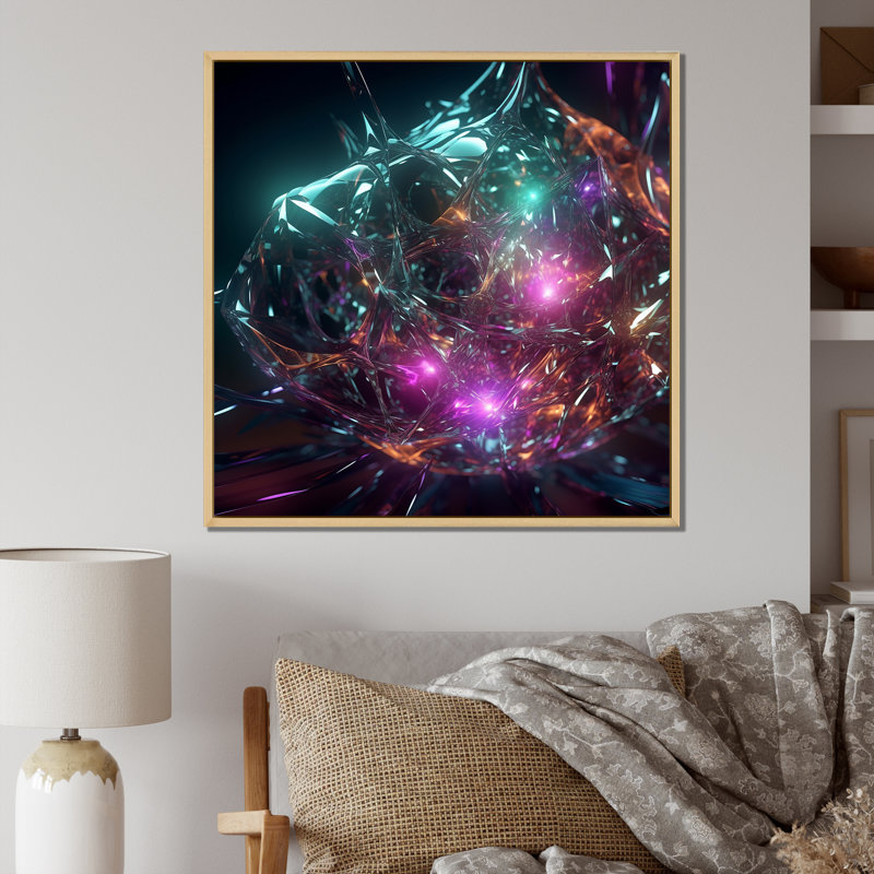 Cristaux photoniques d'abstraction atomique - impression, Cadre naturel flottant, H 36 po x l 36 po x P 1,5 po