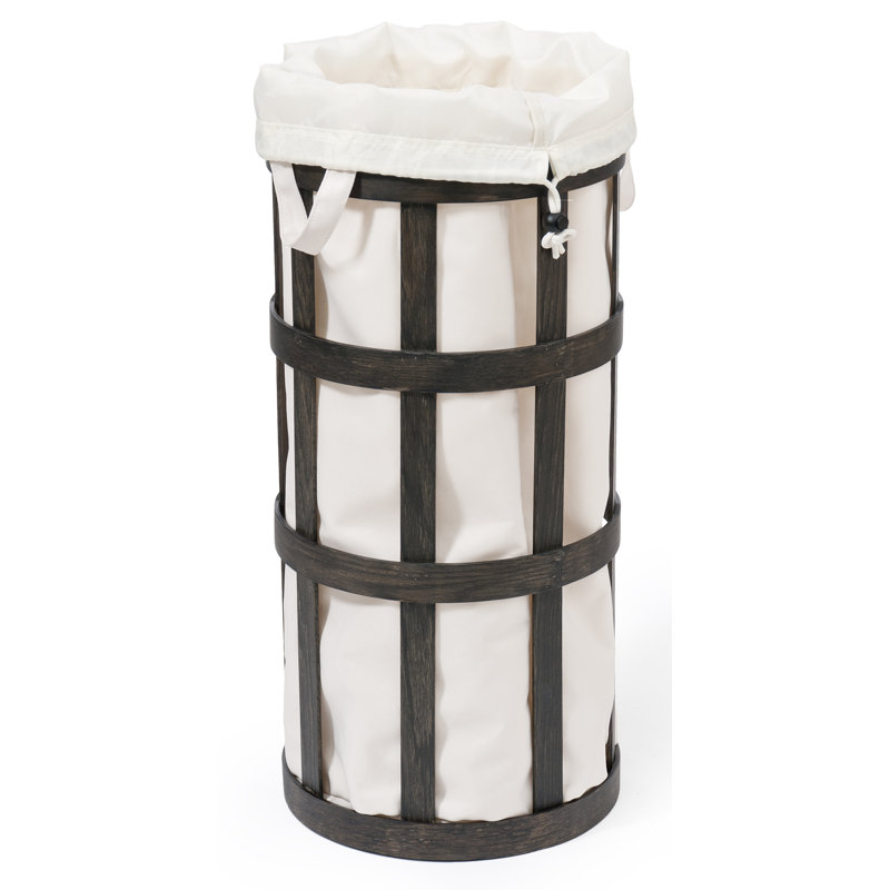 Belinda Wood Laundry Basket with Handles, Soft White, Dark Oak