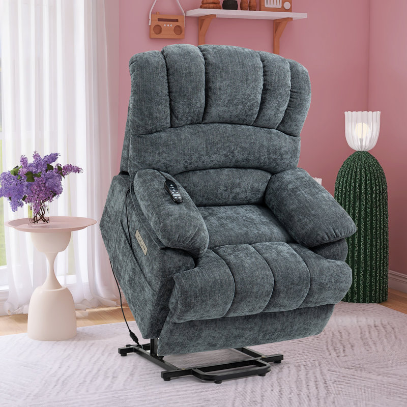 Brisen 40" W Oversize Chenille Power Lift Up Heated Massage Recliner, Remote, USB Type-C Port, Gray Chenille