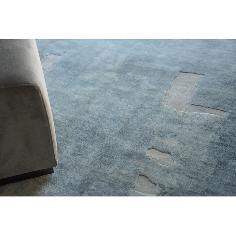 Papyrus Blue Wool/Bamboo Silk handloomed Area Rug, Rectangle 12' x 15'