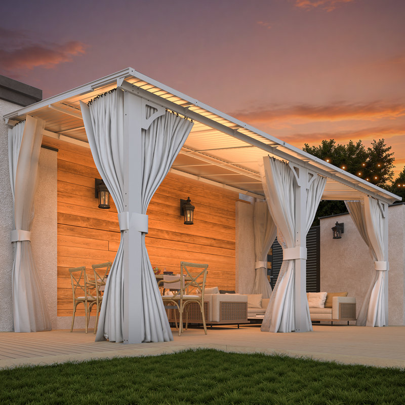 Pergola blanche avec toit rigide et abri de jardin avec rideaux et moustiquaire, 96 po H x 192 po L x 96 po P