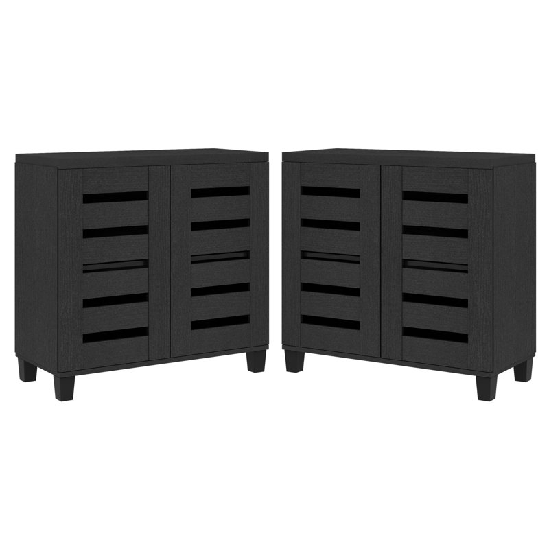 Lismore 2-Door Shoe Storage Cabinet (Set Of 2) – Holds 24 Pairs, Black Oak