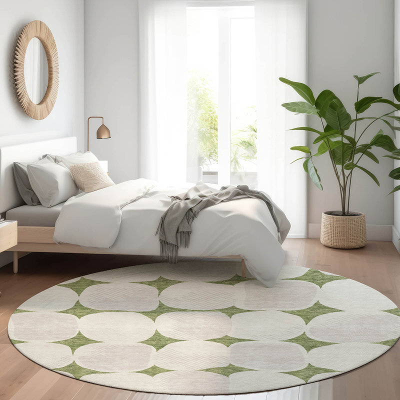 Tapis intérieur / extérieur en polyester tissé à la machine à motif abstrait de couleur mâle Greenk, Rond 8 pi