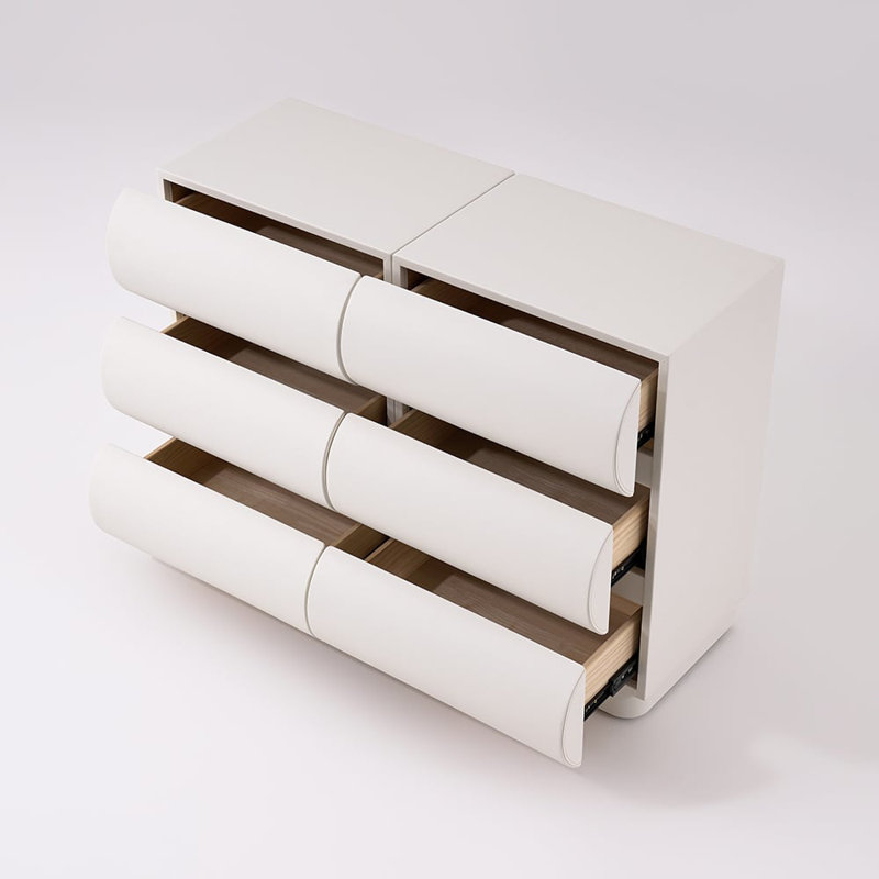 Commode 6 tiroirs en cuir moderne avec rangement Meshia, Blanc