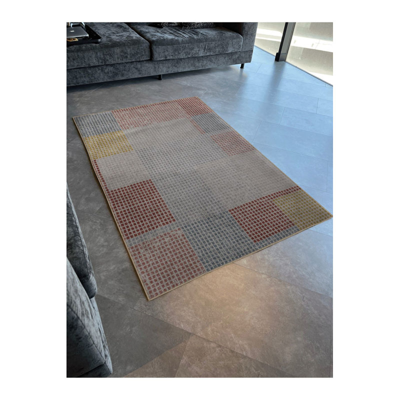 Tapis géométrique abstrait à motif géométrique abstrait, Rectangle 5 pi 1 po x 7 pi 7 po