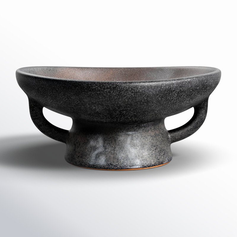Black Ceramic Footed Serving Bowl with Handles