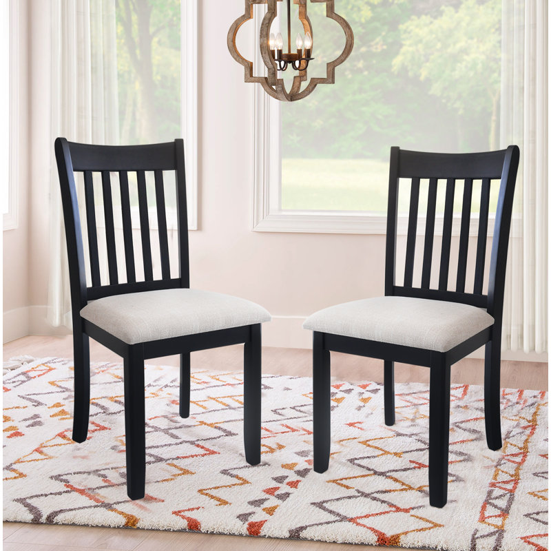 Kendall Rubberwood Dining Chairs with Cushioned Seats, Beige, Black