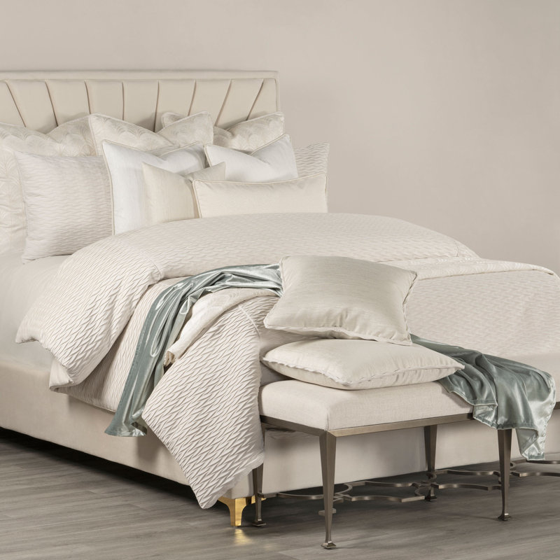 Pleated Velvet Wave Duvet Cover & Insert Set, Cal.King Duvet Cover & Insert+9 Additional Pieces, Ivory