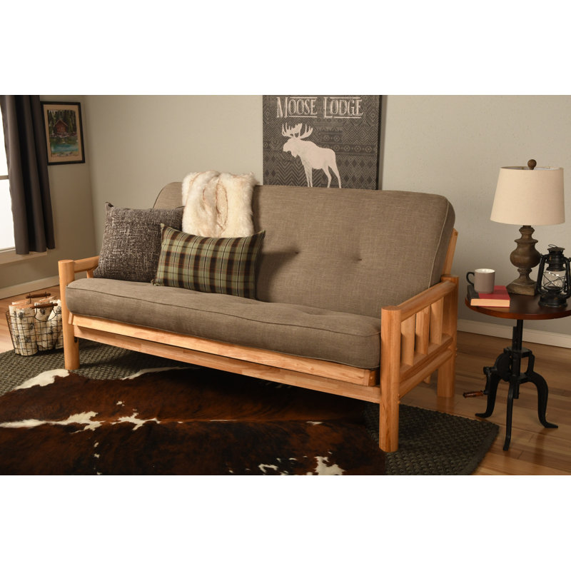 Futon double en coton avec matelas Anders, Microsuède lin pierre, Naturel
