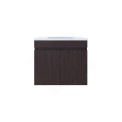 Meuble-lavabo double flottant Chaux, avec lavabo en résine et deux tablettes, rangement pour salle de bain, noir