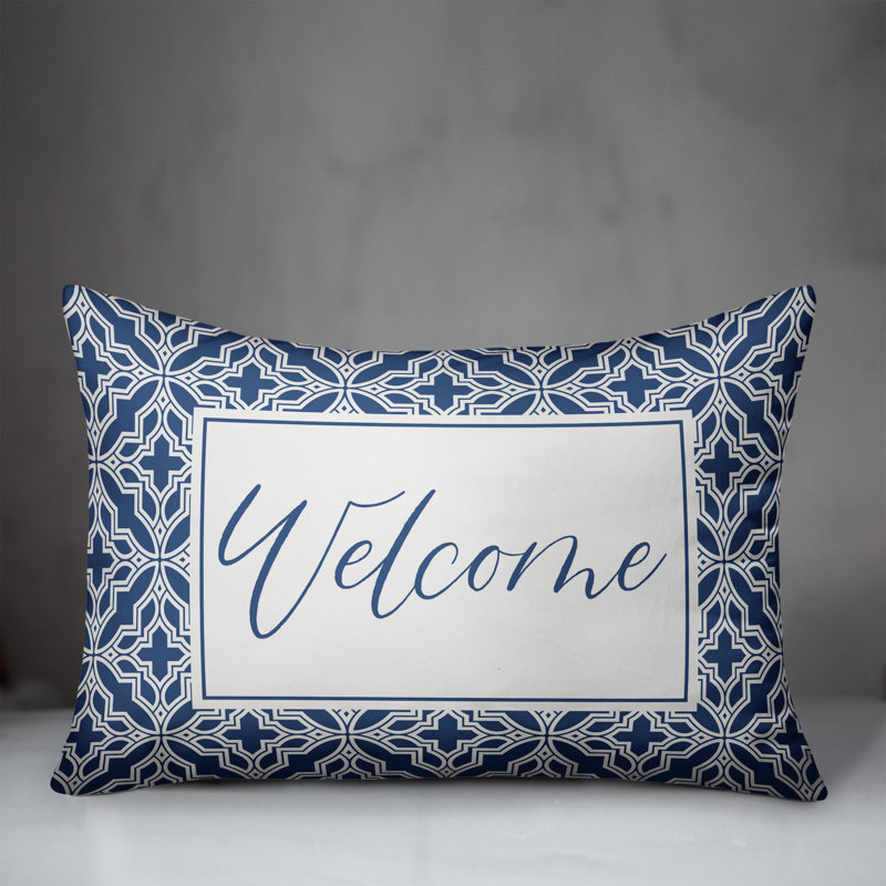  Housse de coussin rectangulaire et insert Welcome, Bleu