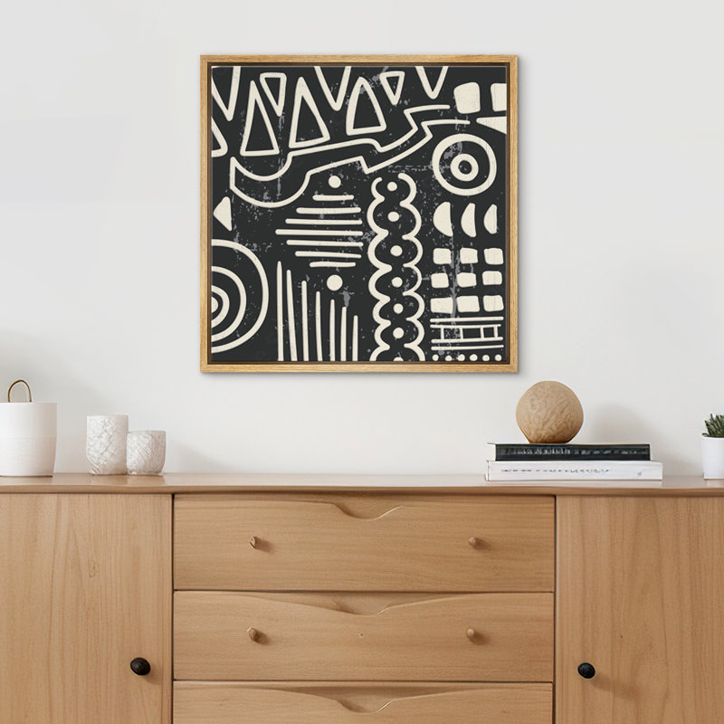 Modern Gifitti Black And White Artwork, 16" H x 16" W, Natural Floater Frame