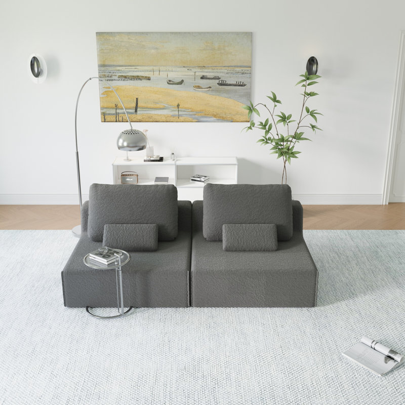 Boneless Huxley Upholstered Compression Sectional Sofa with Lumbar Pillows, Gray Fabric, 2