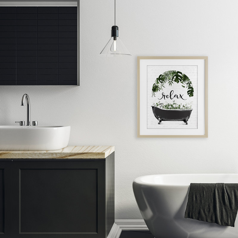 «Tropical Bath Relax», reproduction sous verre encadrée, lettrée et doublée, Cadre de récolte en pin, H 21 po x l 17 po