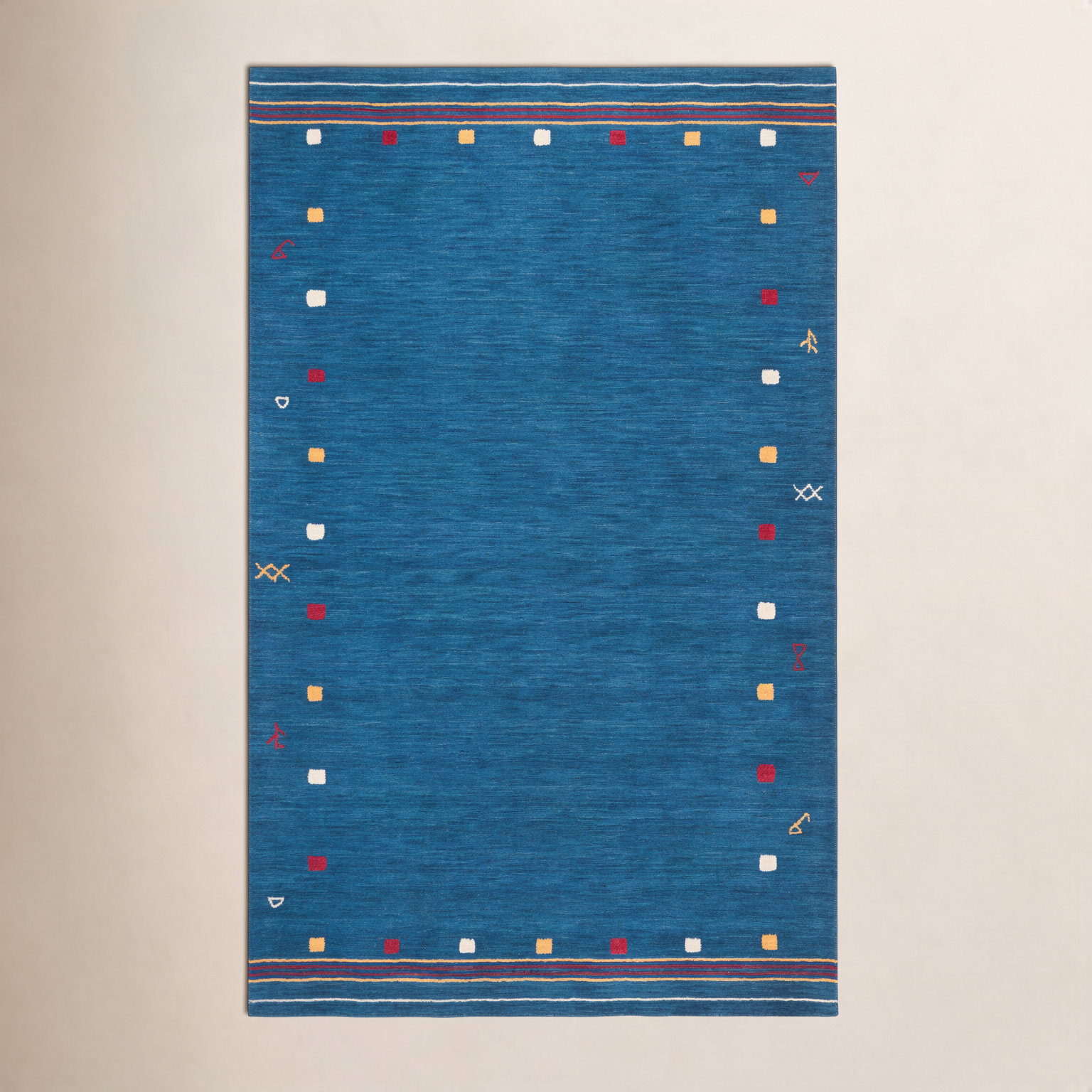 Danette Blue Southwestern Hand-Loomed Wool Rug, Rectangle 5' x 8'