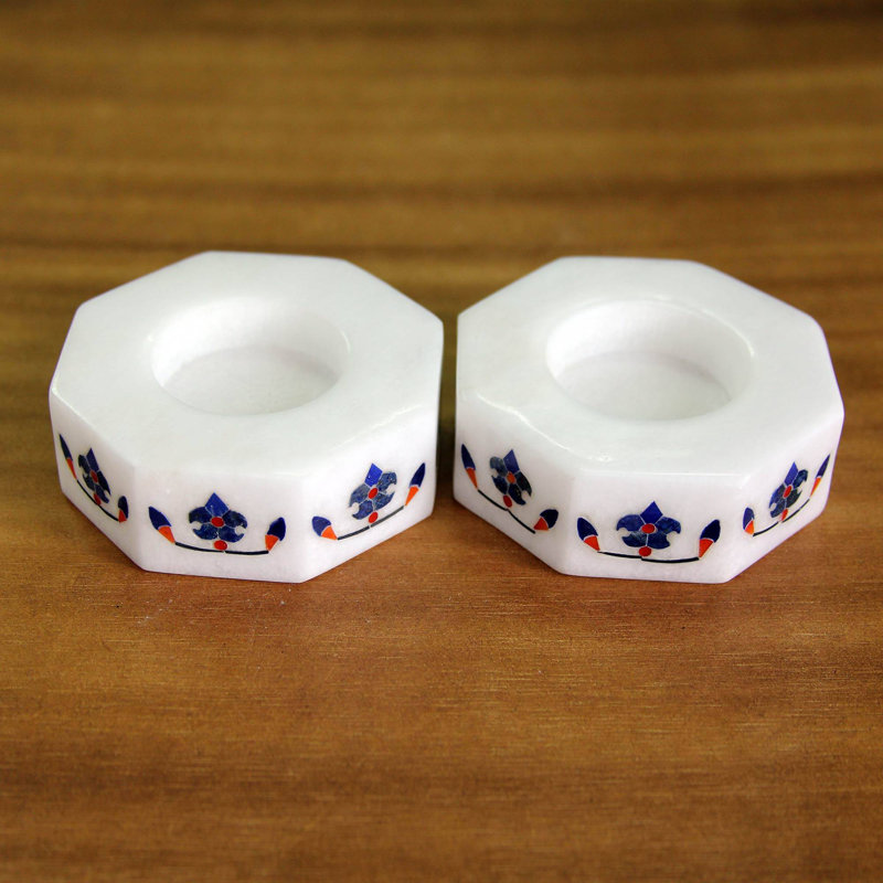 1'' H Stone Tabletop Tealight Holder, Blue