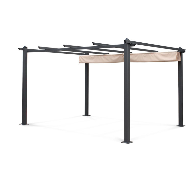 Condate: Aluminium Pergola 3x4m with Sliding Retractable Canopy, Beige, 225cm H x 403cm W x 298cm D